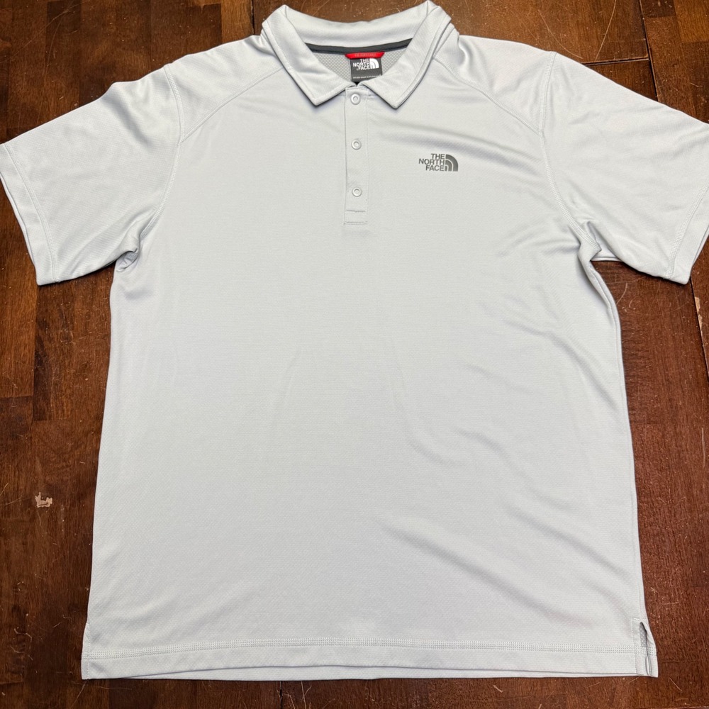The North Face Polo Shirt Mens Large Gray Performance Snap Button Short Sleeve